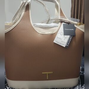 Tahari Brown and Cream Women's Tote Bag